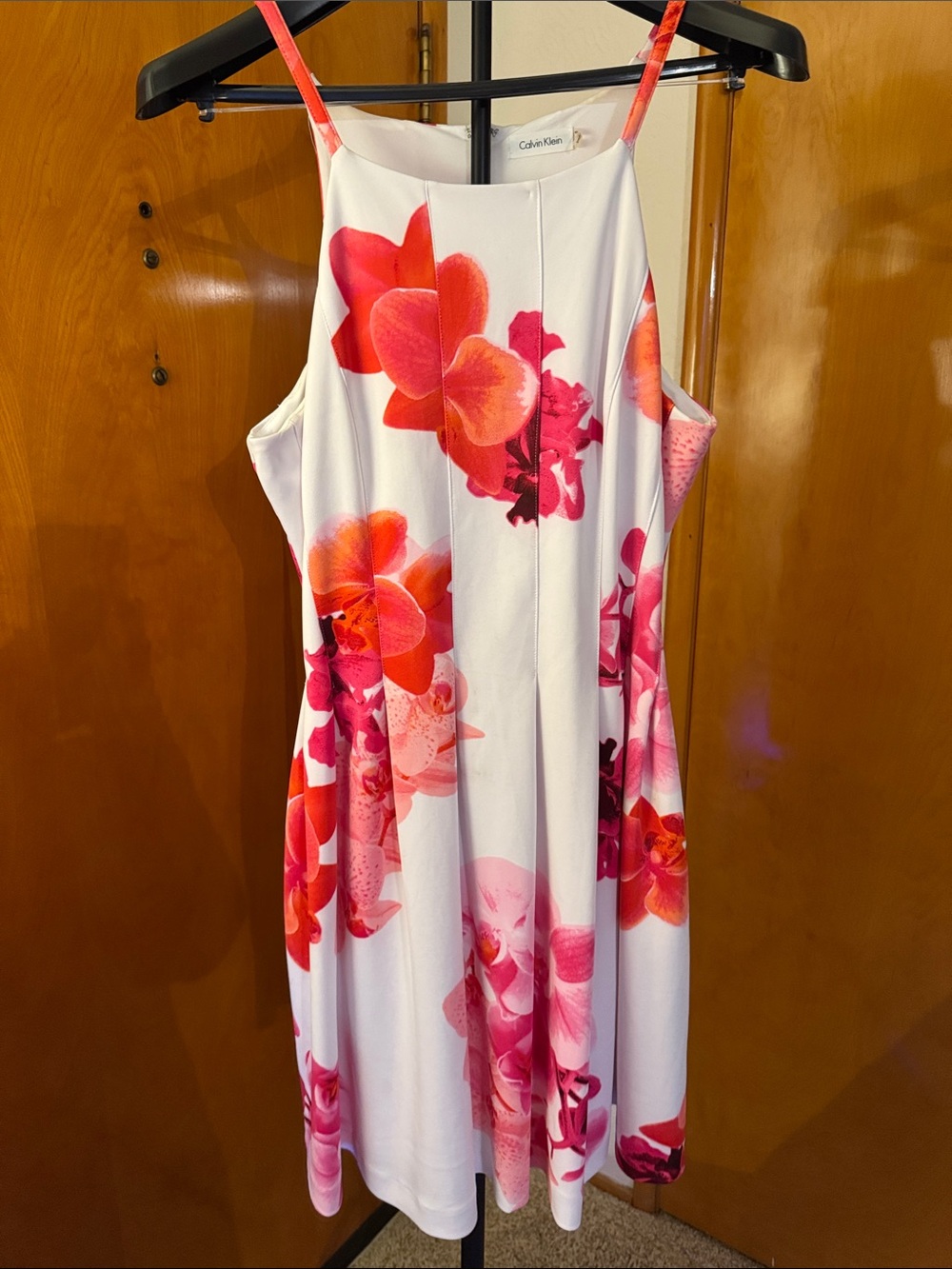 Calvin Klein White Mini Dress with Pink and Red Floral Print
